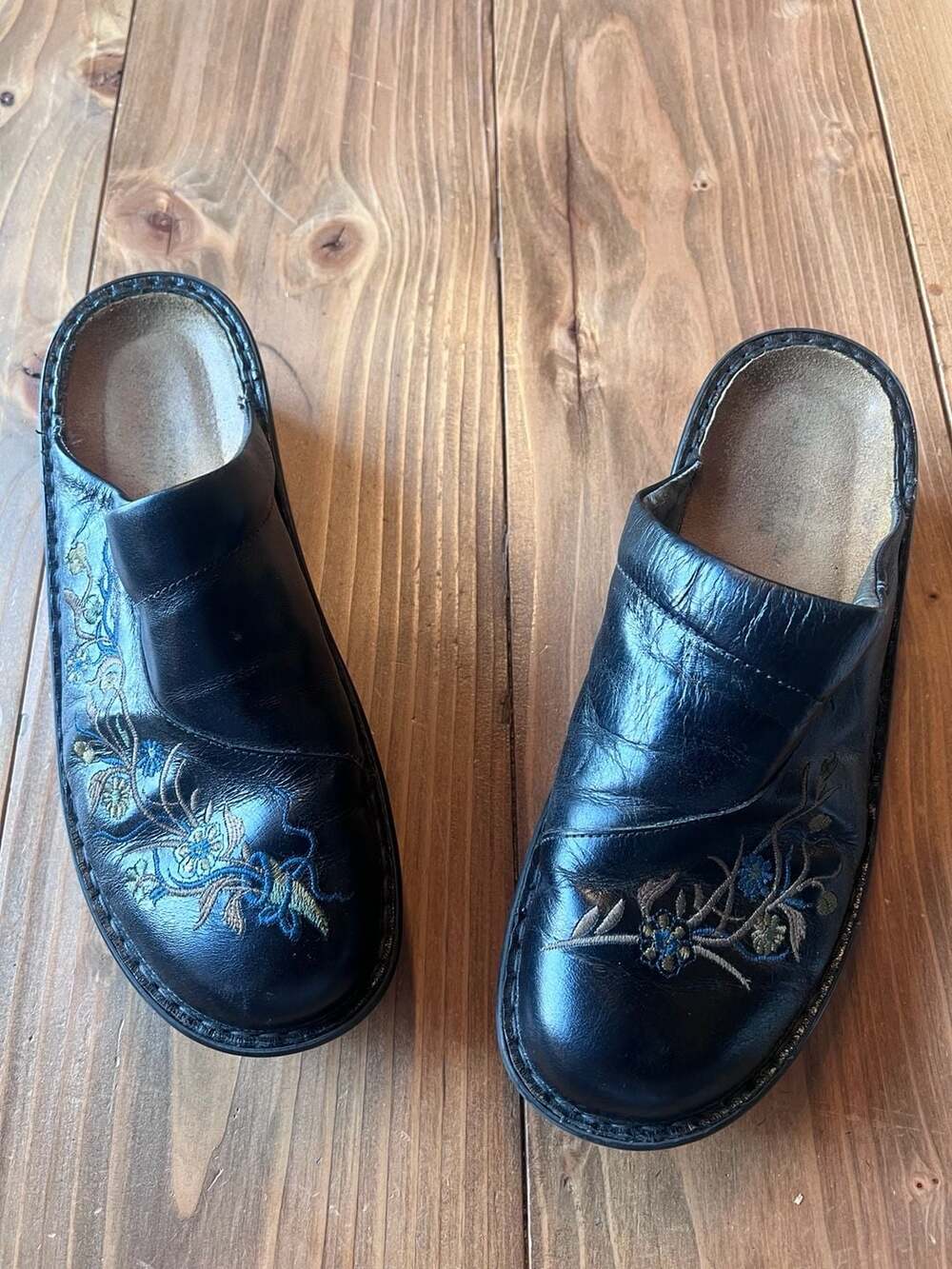 Naot Embroidered Mule Clog Shoes Women 42/10.5-11 Black Madras Cork Insole Comfo